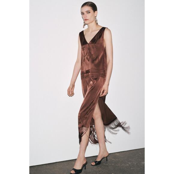 ZARA EMBROIDERED FRINGE DRESS - Picture 1 of 7